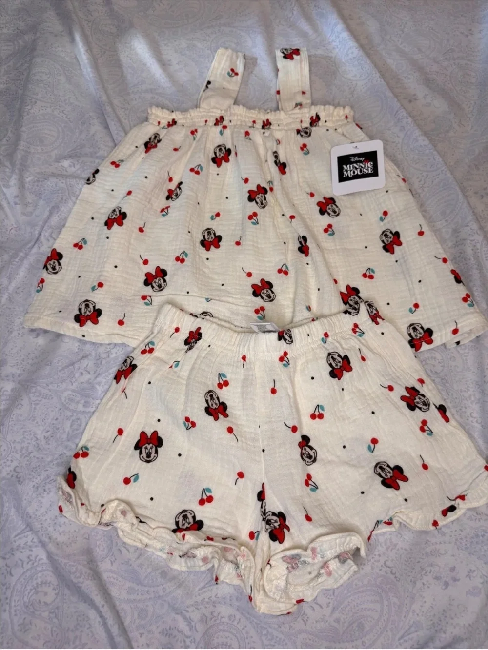 Disney Minnie Mouse & Cherry Print Gauze 100% Cotton 2 piece Shorts Set